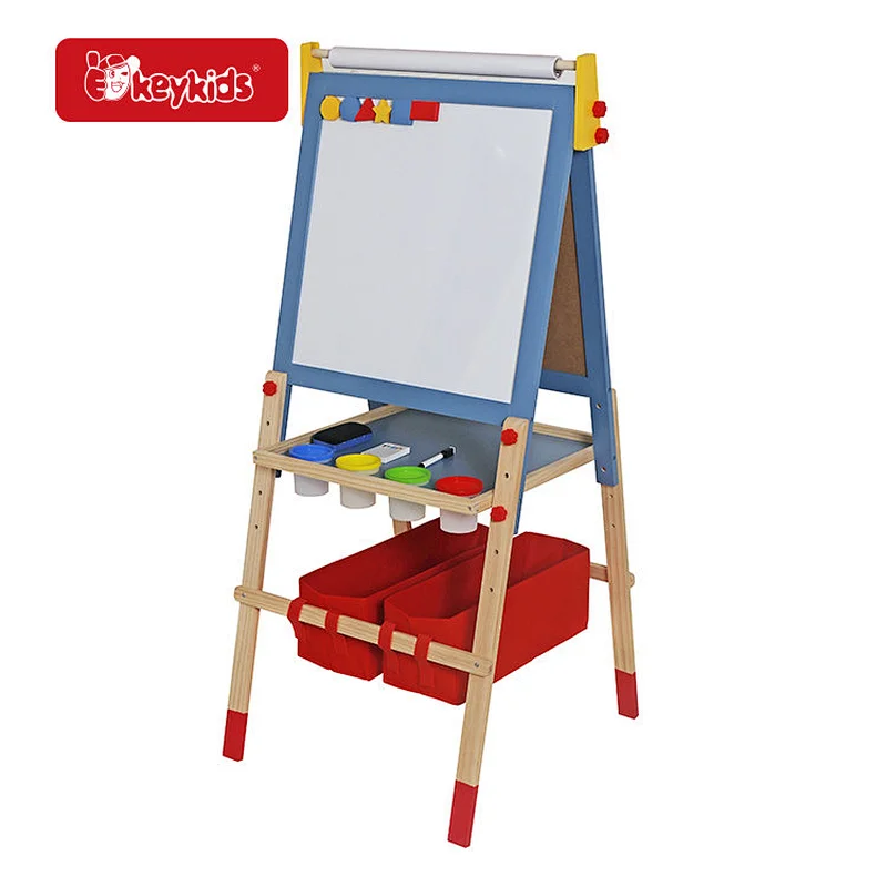 Double-Sided Adjustable Chalkboard & Whiteboard Wooden Easel for Kids W12B275